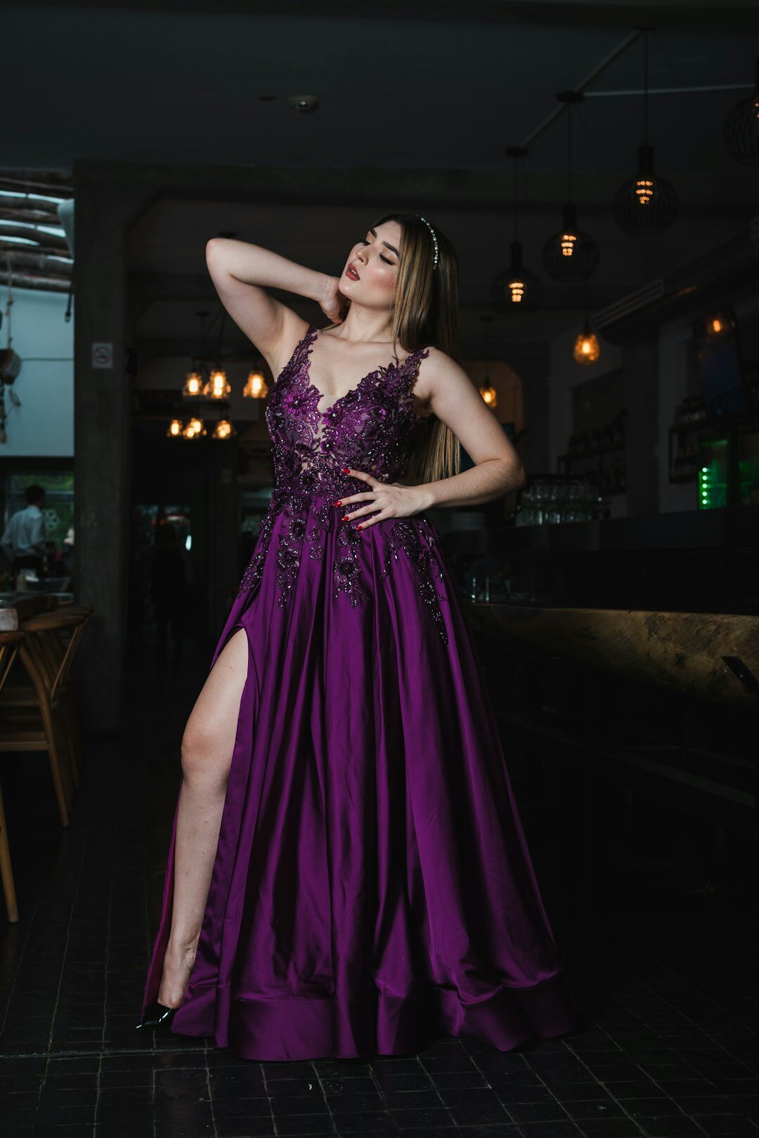 elegant woman in evening gown