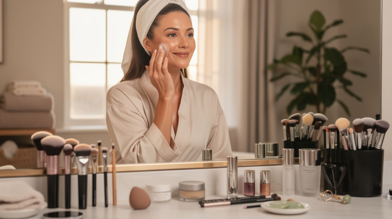 celebrity woman applying skincare
