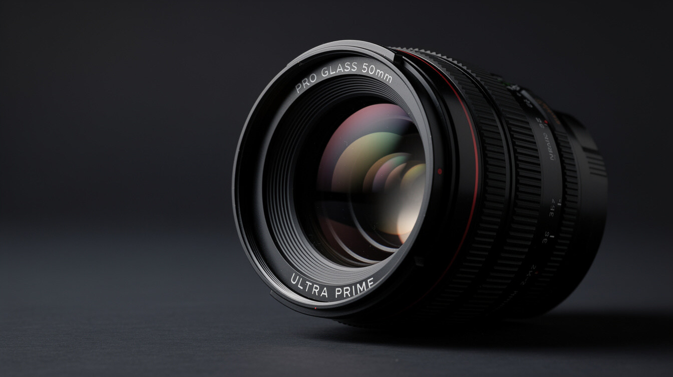 Close-up of a professional camera lens used for editorial photography